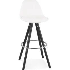 ALTEREGO Tabouret de bar 'FLORENCE' en tissu bouloché blanc et 4 pieds en bois noir Online