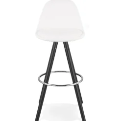 ALTEREGO Tabouret de bar 'FLORENCE' en tissu bouloché blanc et 4 pieds en bois noir Online
