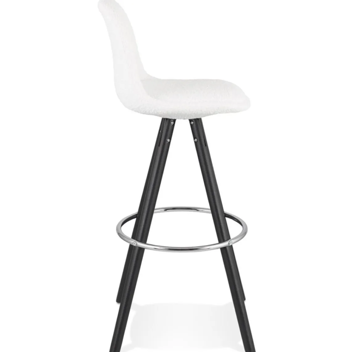 ALTEREGO Tabouret de bar 'FLORENCE' en tissu bouloché blanc et 4 pieds en bois noir Online