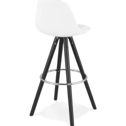 ALTEREGO Tabouret de bar 'FLORENCE' en tissu bouloché blanc et 4 pieds en bois noir Online