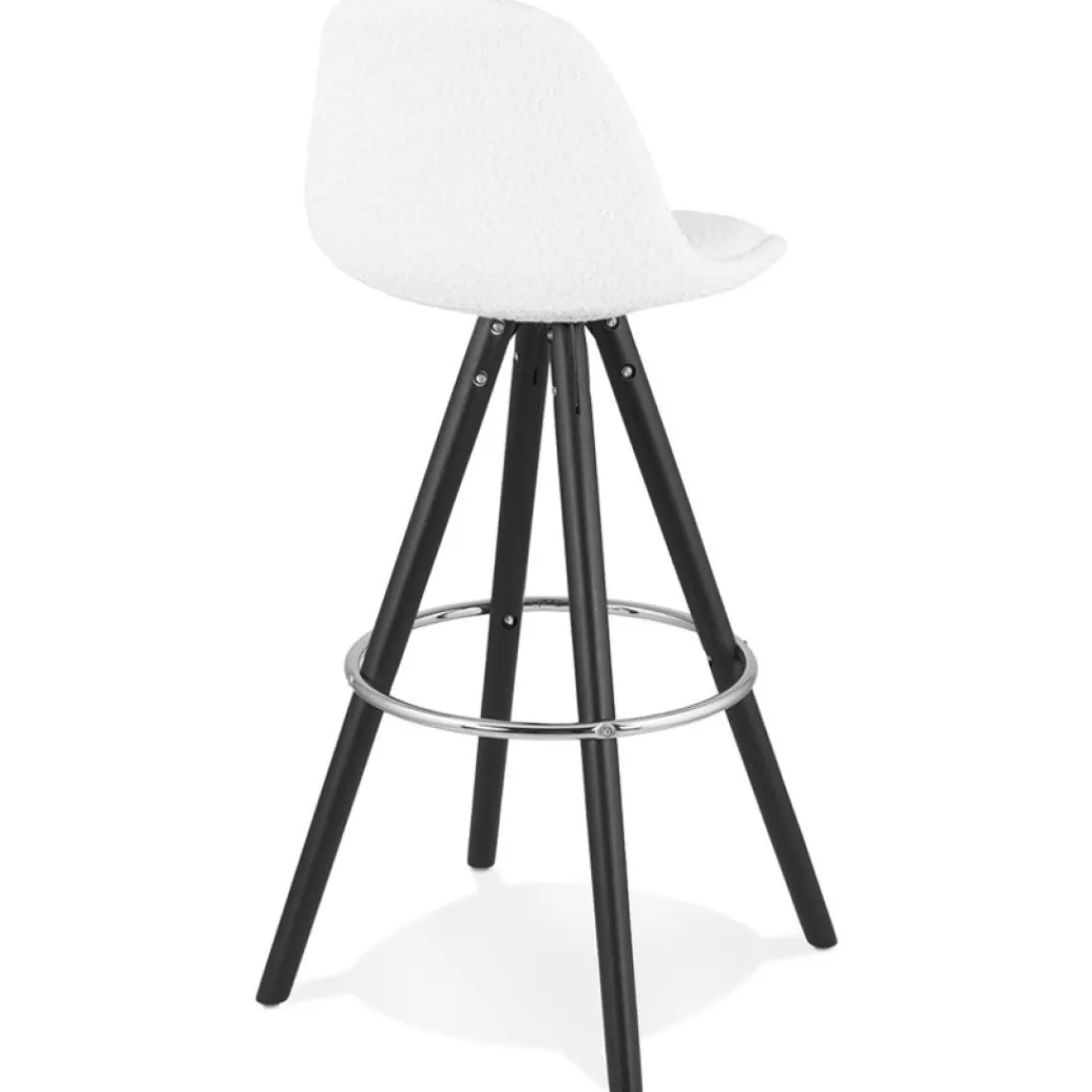 ALTEREGO Tabouret de bar 'FLORENCE' en tissu bouloché blanc et 4 pieds en bois noir Online