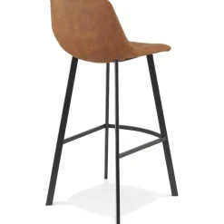 ALTEREGO Tabouret de bar 'FUJI' en microfibre brune avec pied en métal noir Clearance