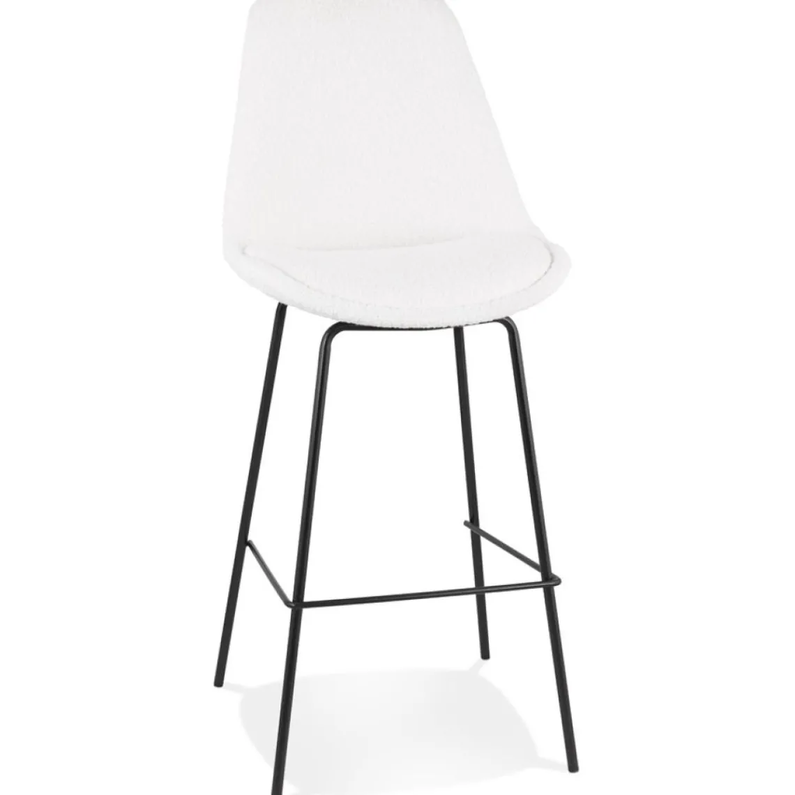 ALTEREGO Tabouret de bar 'LEONIE' en tissu bouloché blanc et pied en métal noir