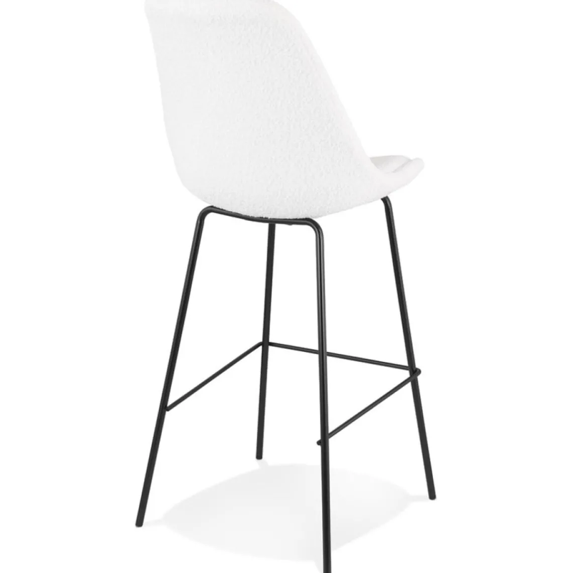 ALTEREGO Tabouret de bar 'LEONIE' en tissu bouloché blanc et pied en métal noir