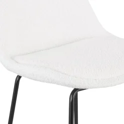 ALTEREGO Tabouret de bar 'LEONIE' en tissu bouloché blanc et pied en métal noir