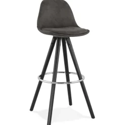 ALTEREGO Tabouret de bar 'MARKA' en microfibre grise et pieds en bois noir