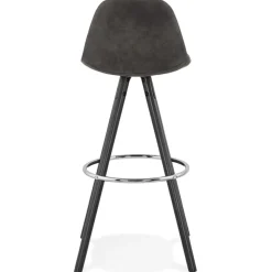 ALTEREGO Tabouret de bar 'MARKA' en microfibre grise et pieds en bois noir
