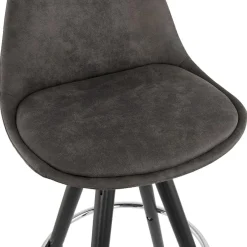 ALTEREGO Tabouret de bar 'MARKA' en microfibre grise et pieds en bois noir