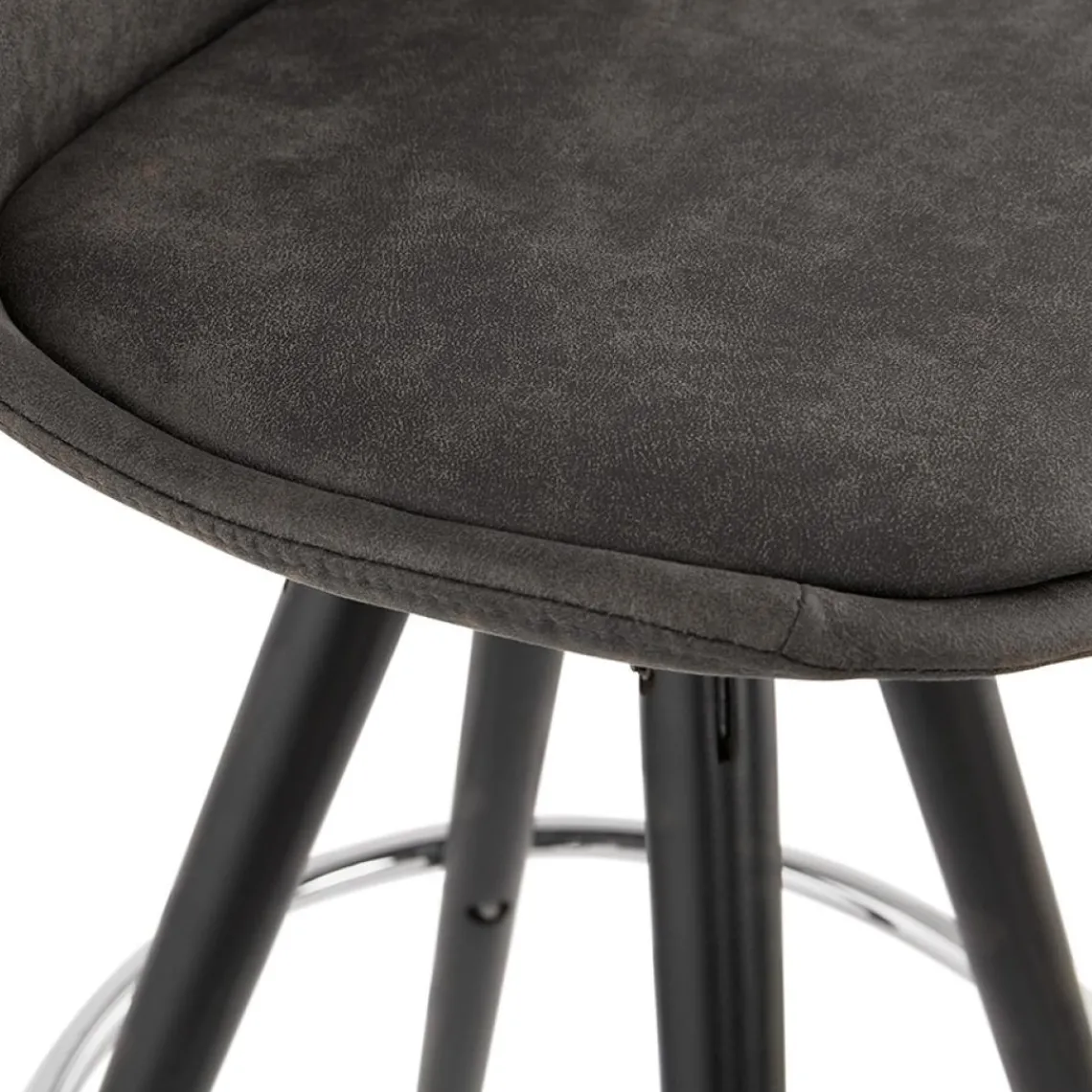 ALTEREGO Tabouret de bar 'MARKA' en microfibre grise et pieds en bois noir