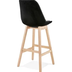 ALTEREGO Tabouret de bar 'MORISS' en velours noir et pieds en bois naturel