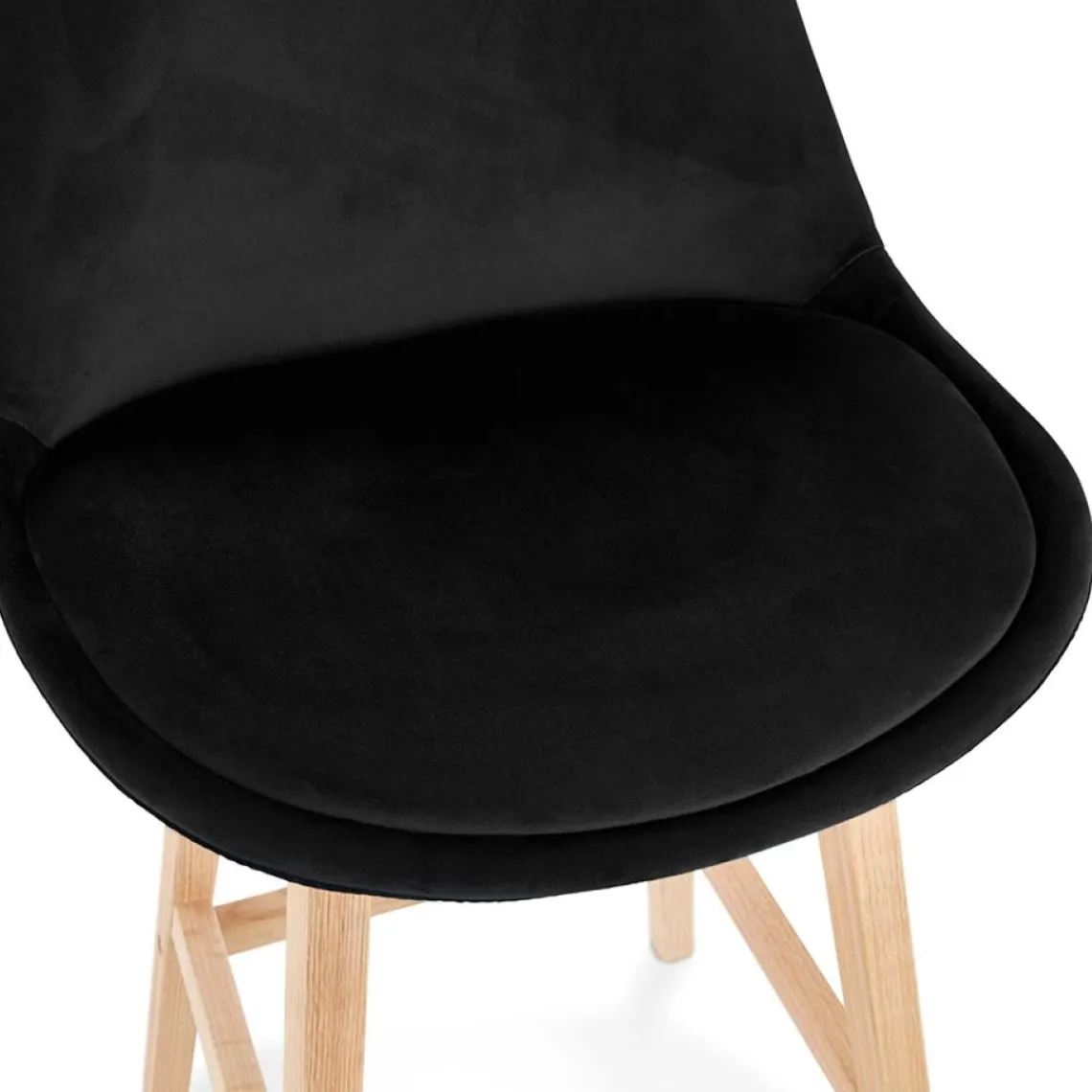 ALTEREGO Tabouret de bar 'MORISS' en velours noir et pieds en bois naturel