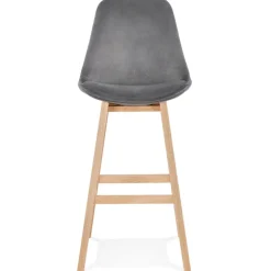 ALTEREGO Tabouret de bar 'MORISS' en velours gris et pieds en bois naturel New