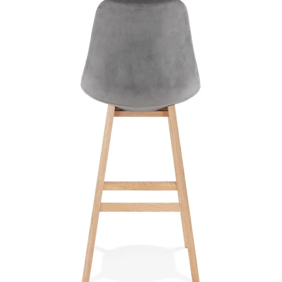 ALTEREGO Tabouret de bar 'MORISS' en velours gris et pieds en bois naturel New