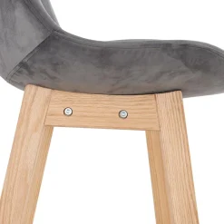 ALTEREGO Tabouret de bar 'MORISS' en velours gris et pieds en bois naturel New