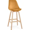 ALTEREGO Tabouret de bar 'MORISS' en velours moutarde et pieds en bois naturel Online