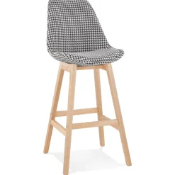 ALTEREGO Tabouret de bar 'MORISS' en tissu pied de poule et pieds en bois naturel Outlet