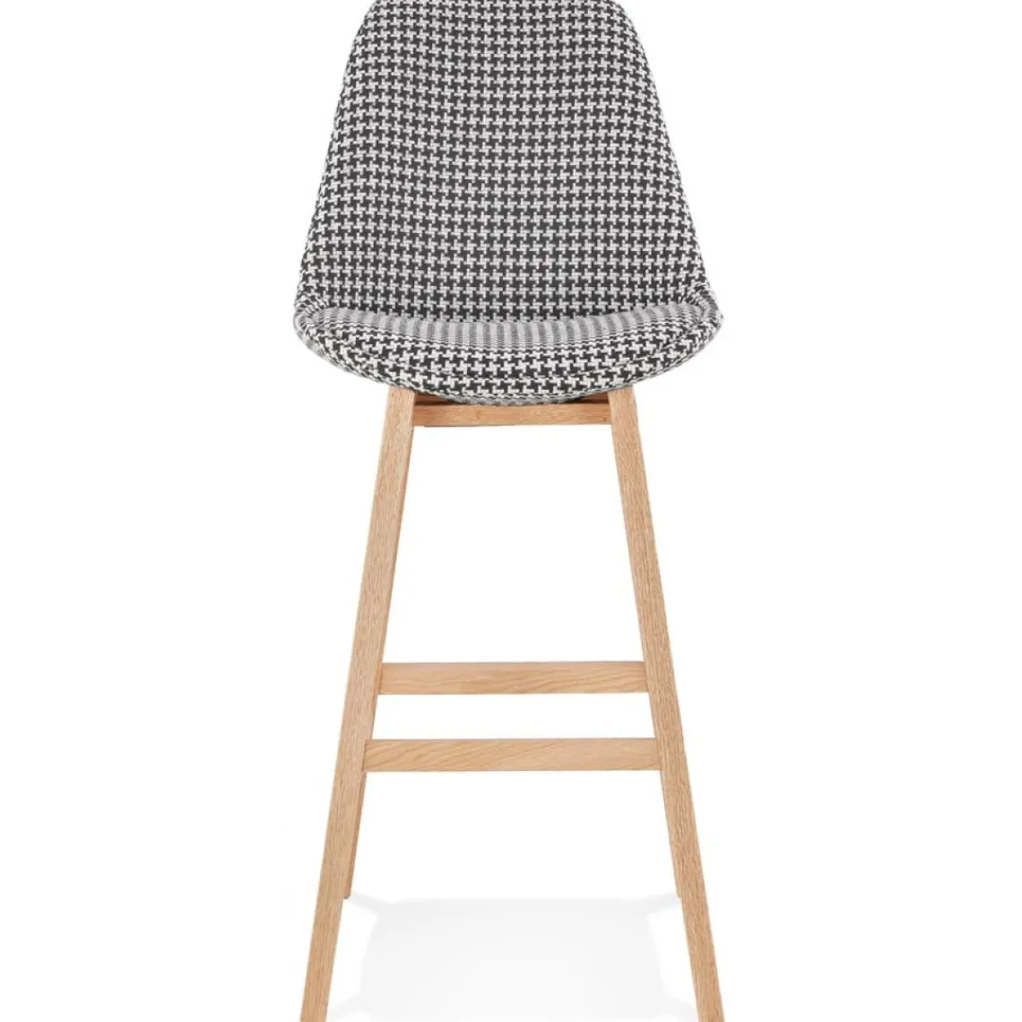 ALTEREGO Tabouret de bar 'MORISS' en tissu pied de poule et pieds en bois naturel Outlet