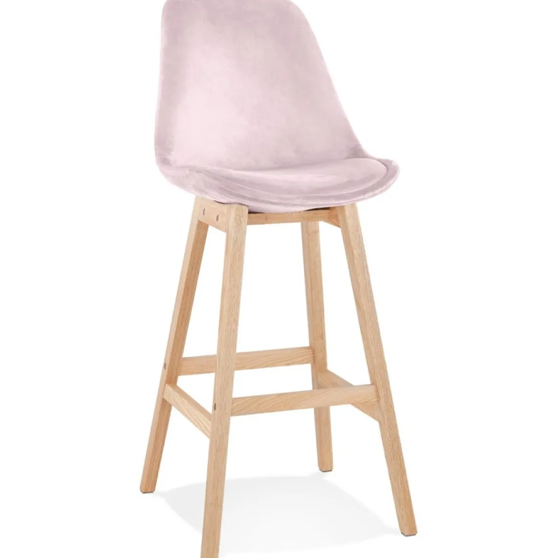 ALTEREGO Tabouret de bar 'MORISS' en velours rose et pieds en bois naturel Clearance