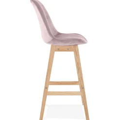 ALTEREGO Tabouret de bar 'MORISS' en velours rose et pieds en bois naturel Clearance