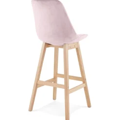 ALTEREGO Tabouret de bar 'MORISS' en velours rose et pieds en bois naturel Clearance