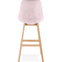 ALTEREGO Tabouret de bar 'MORISS' en velours rose et pieds en bois naturel Clearance