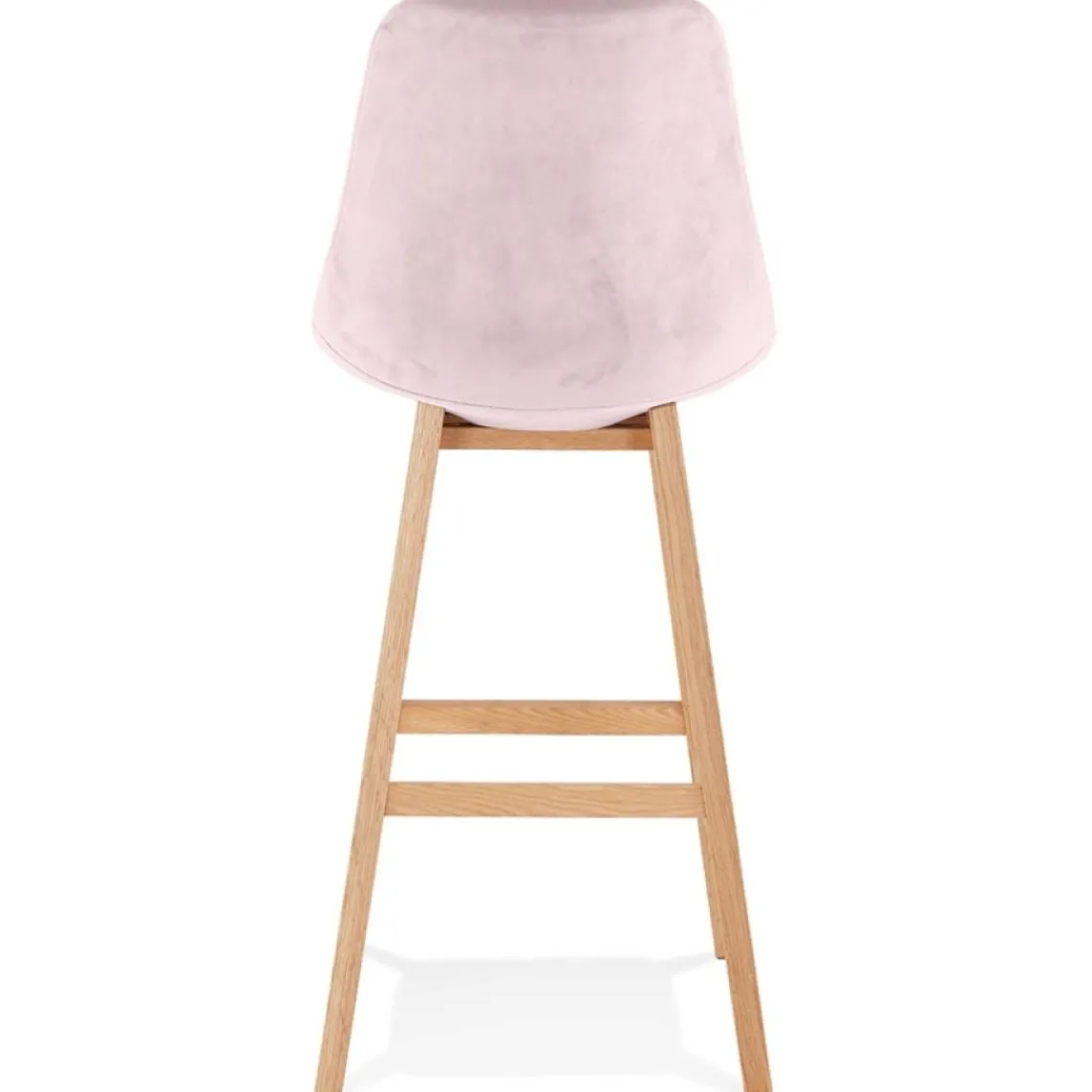 ALTEREGO Tabouret de bar 'MORISS' en velours rose et pieds en bois naturel Clearance