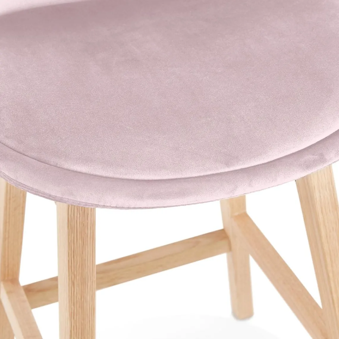 ALTEREGO Tabouret de bar 'MORISS' en velours rose et pieds en bois naturel Clearance