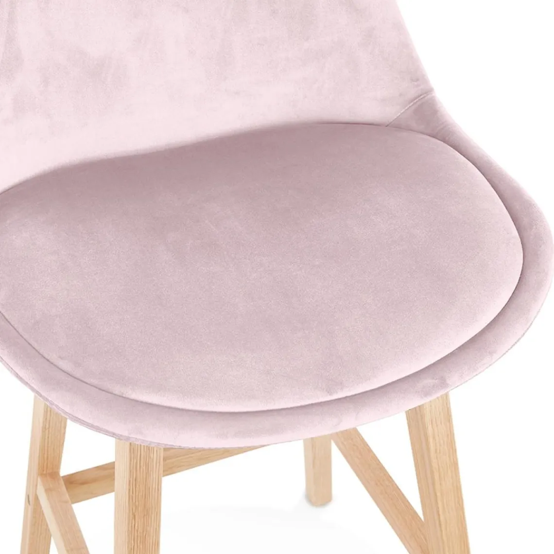 ALTEREGO Tabouret de bar 'MORISS' en velours rose et pieds en bois naturel Clearance