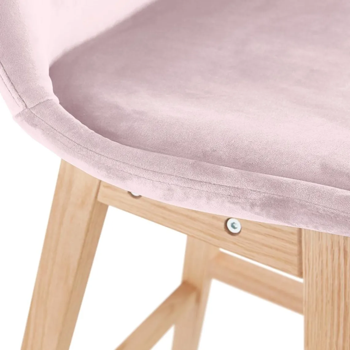 ALTEREGO Tabouret de bar 'MORISS' en velours rose et pieds en bois naturel Clearance