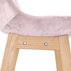 ALTEREGO Tabouret de bar 'MORISS' en velours rose et pieds en bois naturel Clearance