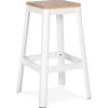 ALTEREGO Tabouret haut style industriel 'LIDYA' avec structure en métal blanc et assise en bois Clearance