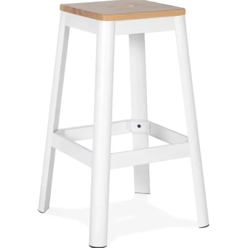 ALTEREGO Tabouret haut style industriel 'LIDYA' avec structure en métal blanc et assise en bois Clearance