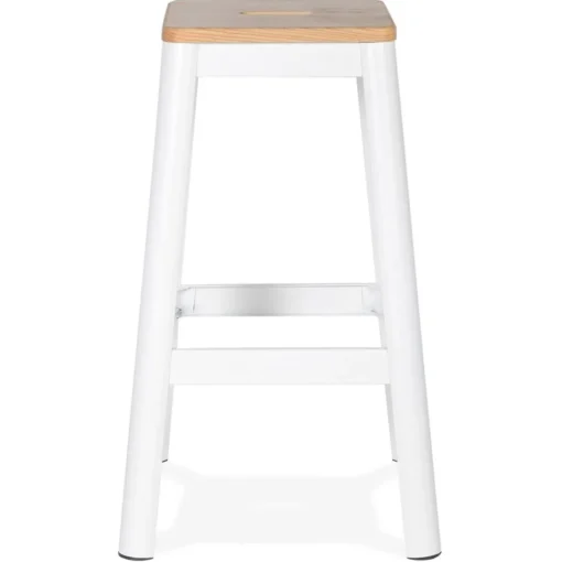 ALTEREGO Tabouret haut style industriel 'LIDYA' avec structure en métal blanc et assise en bois Clearance