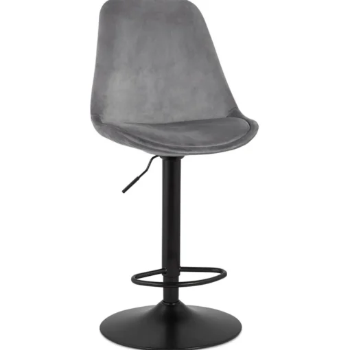 ALTEREGO Tabouret réglable 'MIKE' en velours gris et pied noir Hot