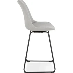 ALTEREGO Tabouret snack mi-hauteur 'RIGO MINI' en tissu gris et pieds en métal noir Outlet