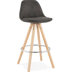 ALTEREGO Tabouret snack mi-hauteur 'MARKA MINI' en microfibre grise et pieds en bois naturel Online
