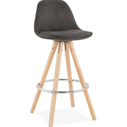 ALTEREGO Tabouret snack mi-hauteur 'MARKA MINI' en microfibre grise et pieds en bois naturel Online
