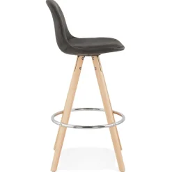 ALTEREGO Tabouret snack mi-hauteur 'MARKA MINI' en microfibre grise et pieds en bois naturel Online