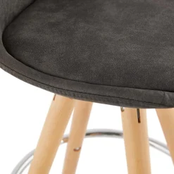 ALTEREGO Tabouret snack mi-hauteur 'MARKA MINI' en microfibre grise et pieds en bois naturel Online