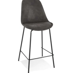 ALTEREGO Tabouret snack mi-hauteur 'TAO MINI' en microfibre grise et pieds en métal noir Online