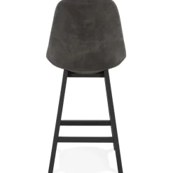 ALTEREGO Tabouret snack mi-hauteur 'ASPEN MINI' en microfibre grise et pieds en bois noir
