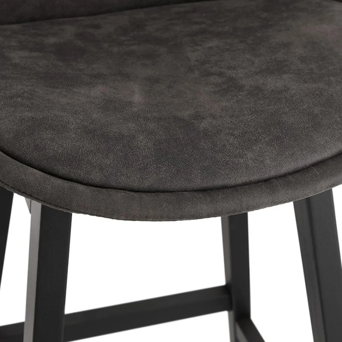 ALTEREGO Tabouret snack mi-hauteur 'ASPEN MINI' en microfibre grise et pieds en bois noir