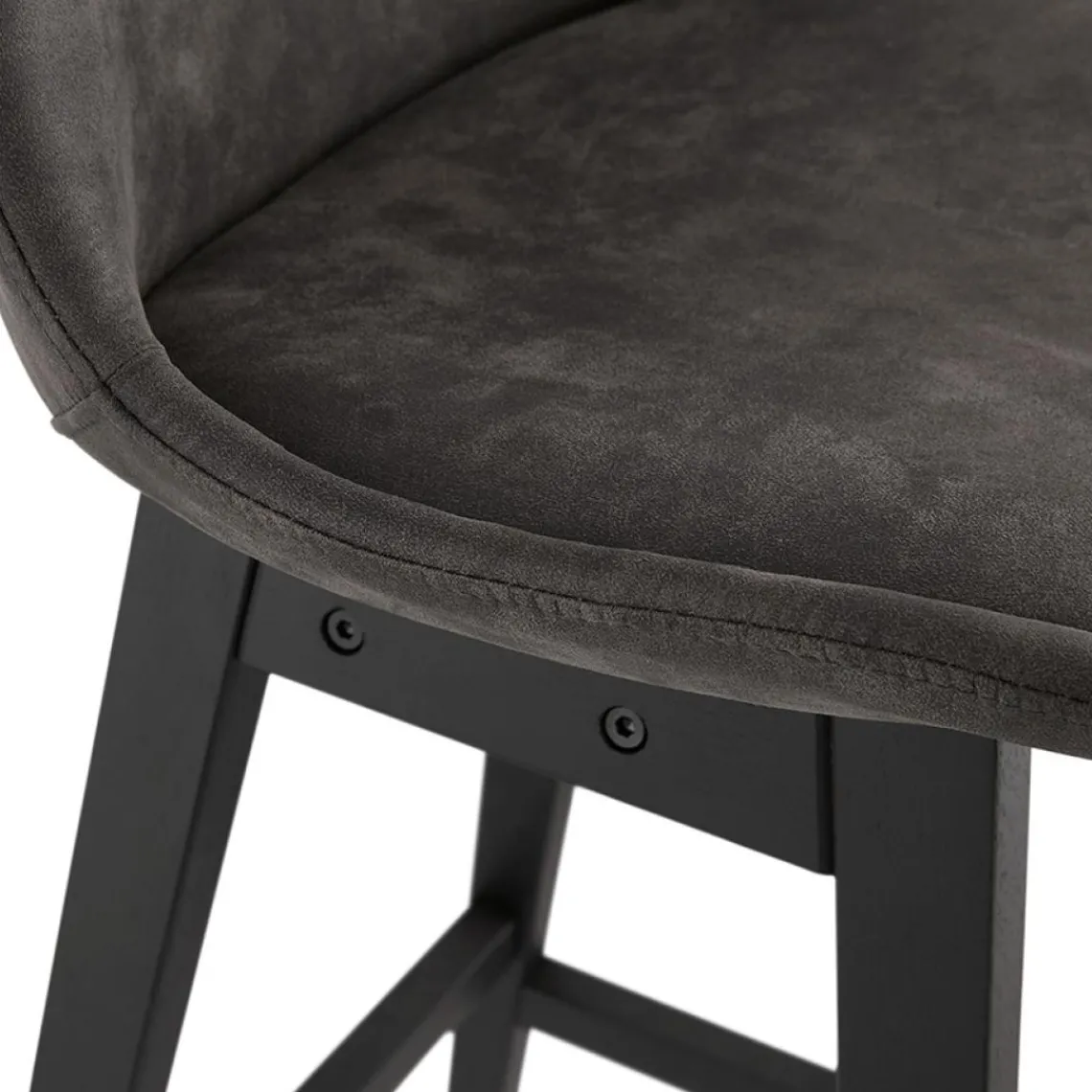 ALTEREGO Tabouret snack mi-hauteur 'ASPEN MINI' en microfibre grise et pieds en bois noir