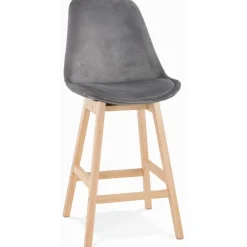 ALTEREGO Tabouret snack mi-hauteur 'MORISS MINI' en velours gris et pieds en bois naturel Hot