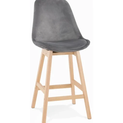 ALTEREGO Tabouret snack mi-hauteur 'MORISS MINI' en velours gris et pieds en bois naturel Hot