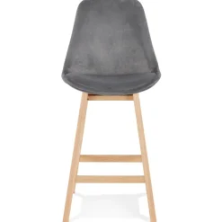 ALTEREGO Tabouret snack mi-hauteur 'MORISS MINI' en velours gris et pieds en bois naturel Hot