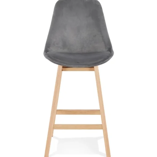 ALTEREGO Tabouret snack mi-hauteur 'MORISS MINI' en velours gris et pieds en bois naturel Hot