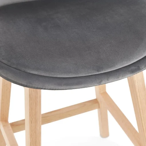 ALTEREGO Tabouret snack mi-hauteur 'MORISS MINI' en velours gris et pieds en bois naturel Hot