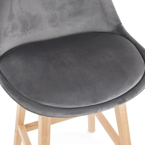 ALTEREGO Tabouret snack mi-hauteur 'MORISS MINI' en velours gris et pieds en bois naturel Hot