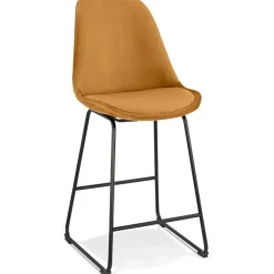 ALTEREGO Tabouret snack mi-hauteur 'BULLY MINI' en velours moutarde et pieds en métal noir Best